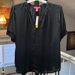 Catherine Malandrino Classic V-Neck Black Blouse Size 3X